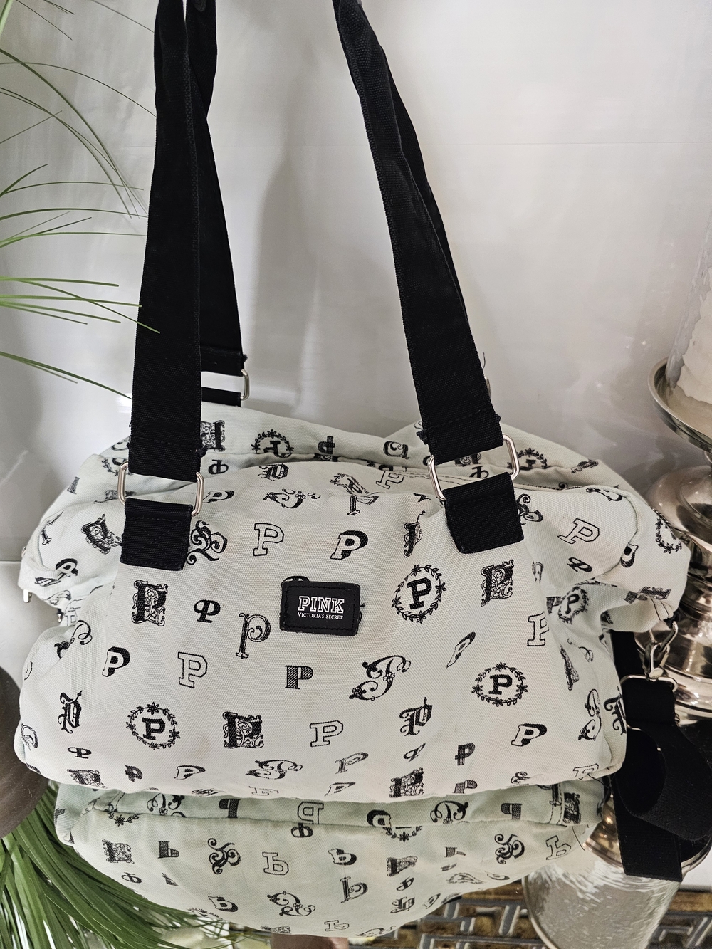PINK Victoria's Secret Black & Cream Logo Print Tote